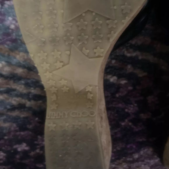 Jimmy Choo Patent Leather Metal Logo Slide Sandal Shoe Cork Wedge Platform - Picture 11 of 11